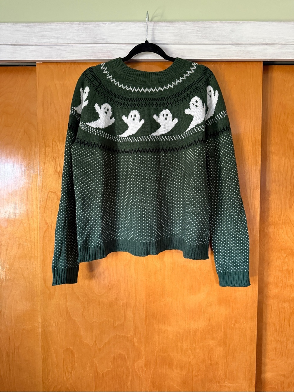 Green Ghost Pattern Knit Sweater - Women's XL
